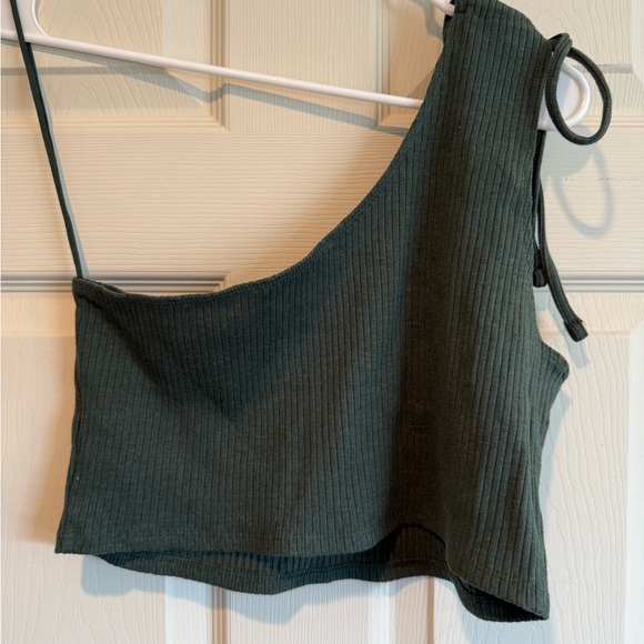 One-Shoulder Ribbed Green Top - Picture 5 of 6